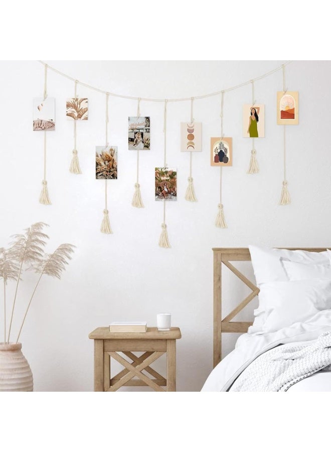 PTTIMFFM Macrame Photo Wall Display with Clips,  Picture Frame with 2 Strings and 40 Clips, Hanging Photo Rope for Wall Decoration, Boho Picture Display for Photos, Postcards and Collage, Bedroom and Living Room Decor(100×70 cm) - Image 2